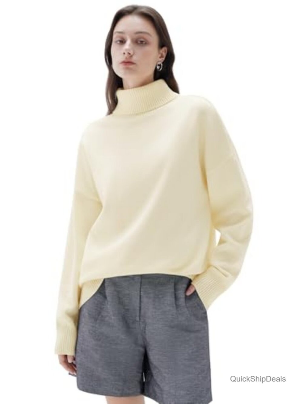 Cashmere Blend Oversized Turtleneck Pullover Sweater Long Sleeve Knit Top